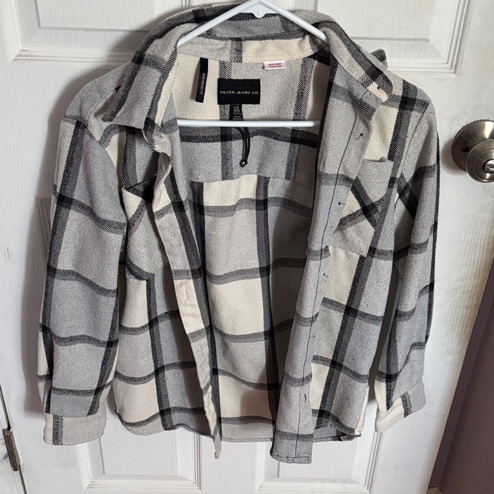 Silver Jeans Black and Cream Plaid Utility Jacket